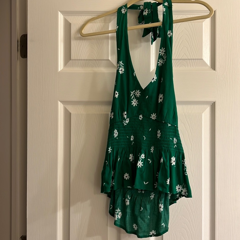 American Eagle green flowered halter neck top size Medium